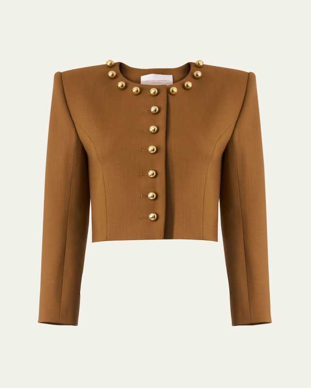 Ball-Button Collarless Crop Jacket